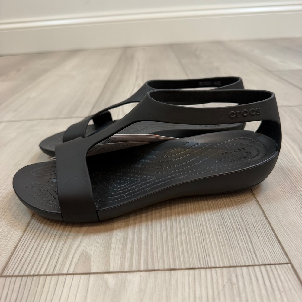 Crocs Serena Sandal Black Women 6 Slingback Flat Comfort 205469-060 NEW